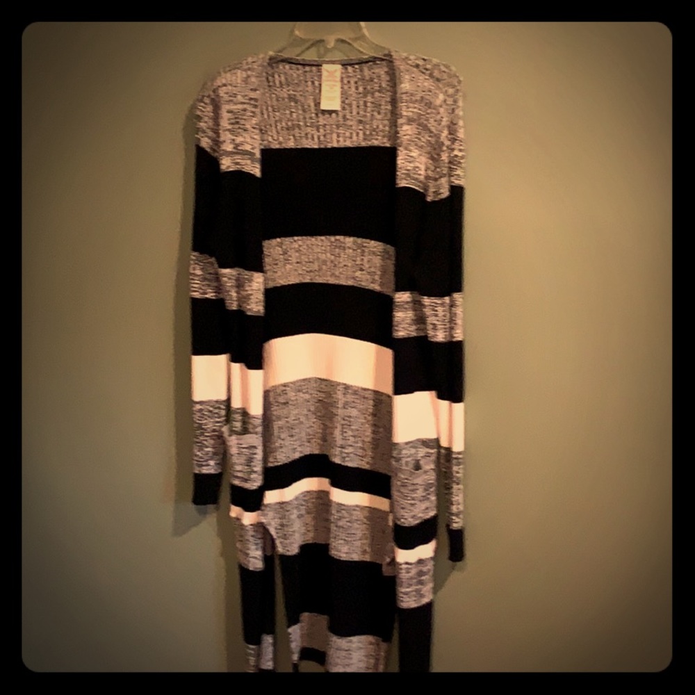 Black, Gray and white sweater cardigan.
